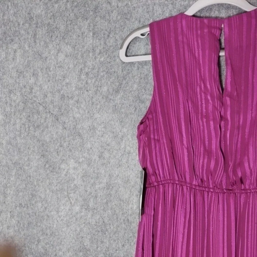 Maison Tara Midi Dress Women 4 Metallic Striped‎ Empire Waist Tiered Sleeveless